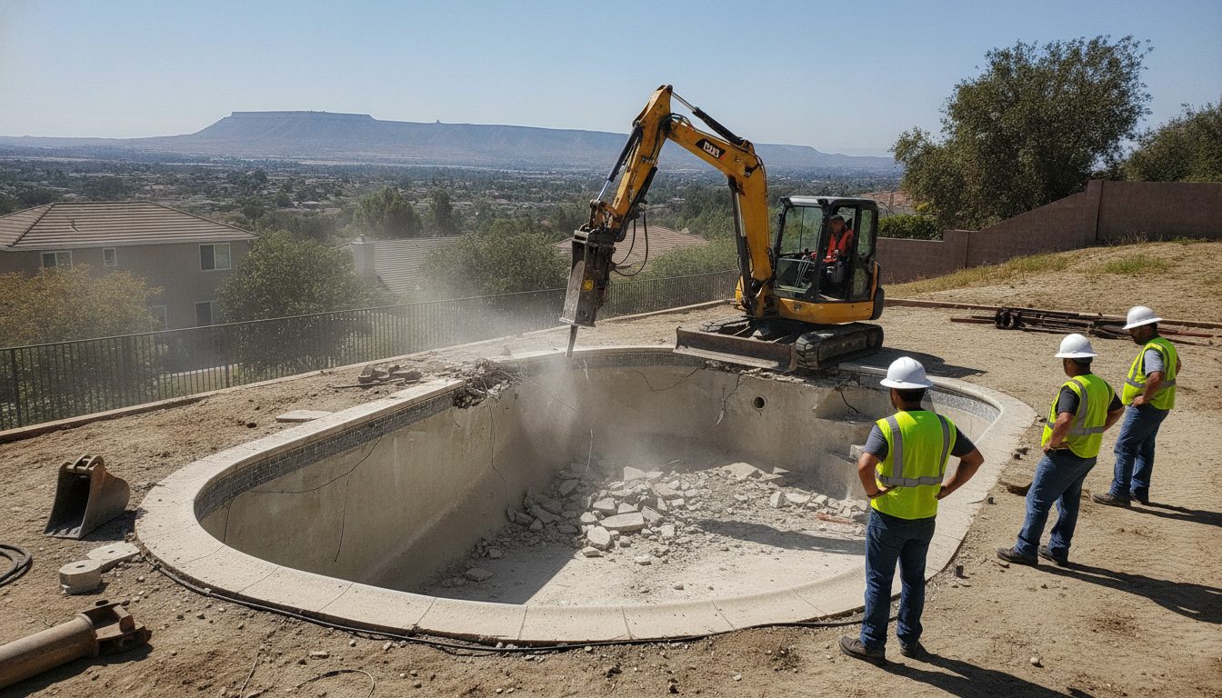 Pool demolition under way in a Chula Vista backyard