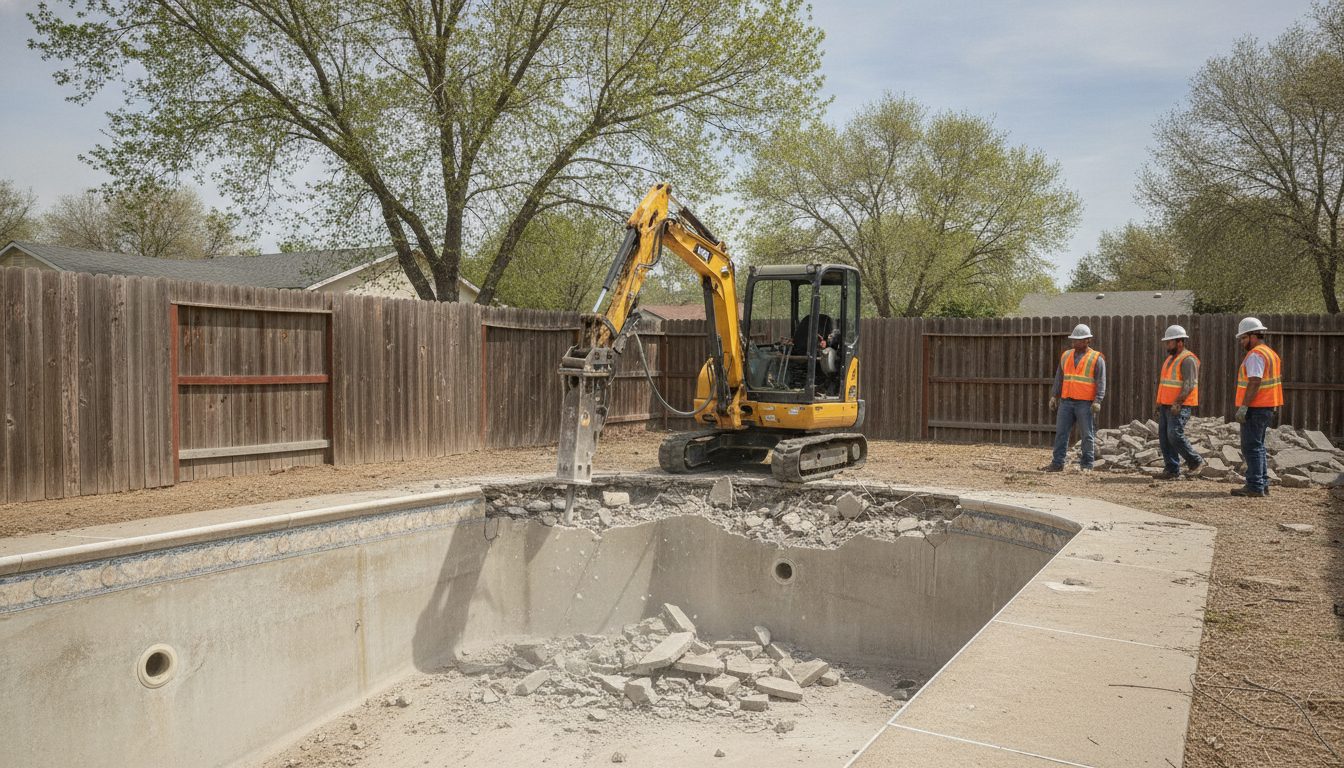 Pool demolition under way in a Elk Grove backyard
