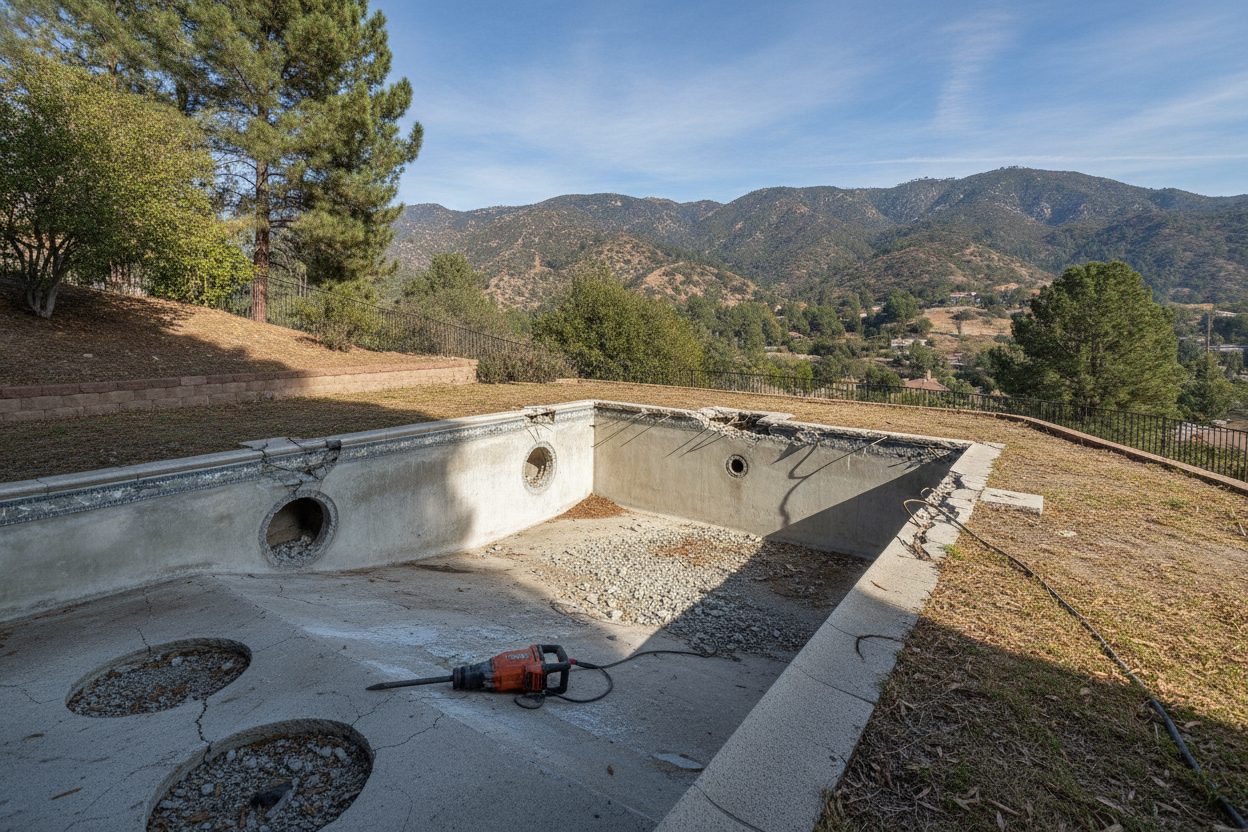 Pool shell with drainage holes broken through the floor in Glendale