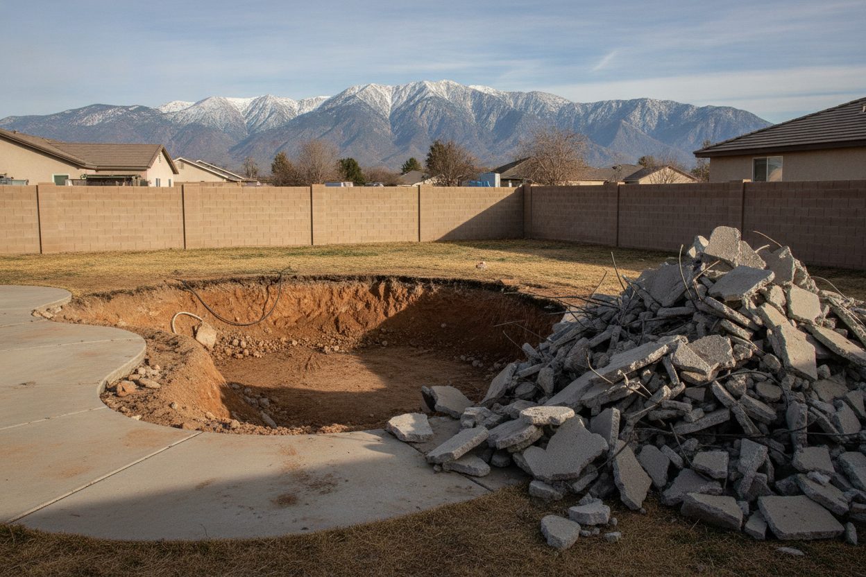 Open excavation after a full pool removal in Ontario