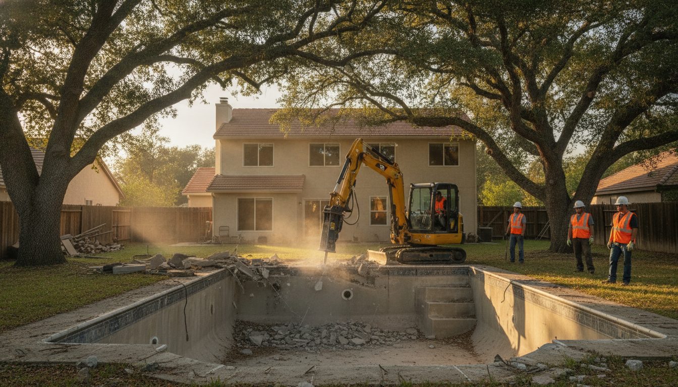 Pool demolition under way in a Sacramento backyard