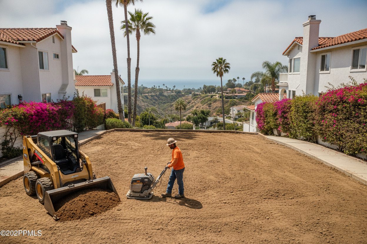 Fill being compacted where a pool was removed in San Diego