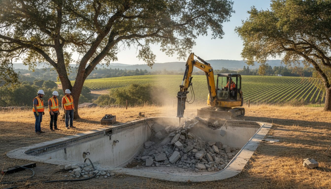 Pool demolition under way in a Santa Rosa backyard